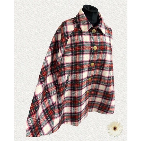 Crown & Ivy Women's Plaid Faux Fur Removable Collar Cape With Pockets Size Small - Picture 4 of 10